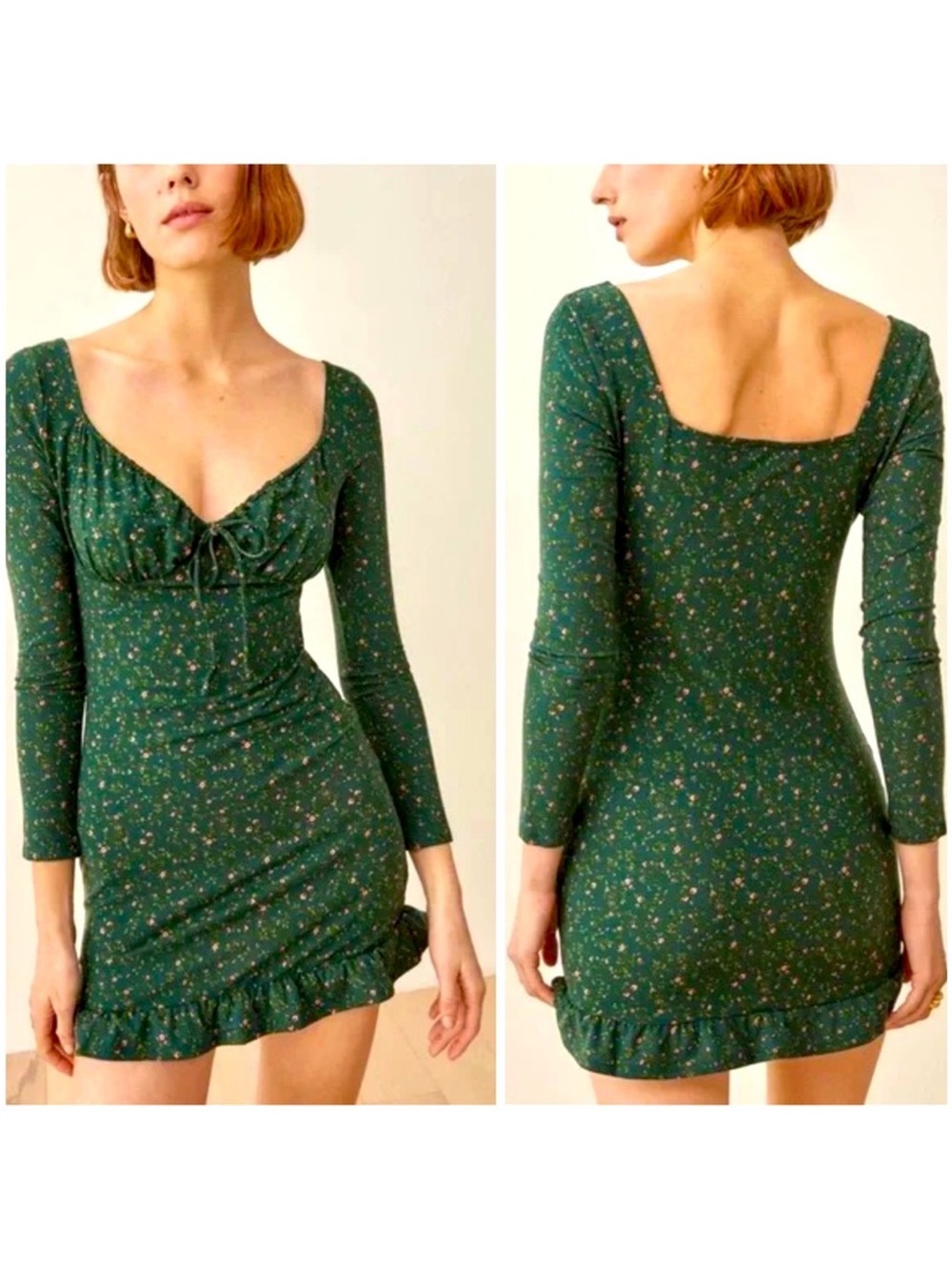 Reformation Angeline Green Floral Mini Dress Size Small
